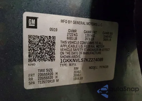 2019 GMC Acadia All Terrain z USA, uszkodzony, nr VIN 1GKKNVLS7KZ274089